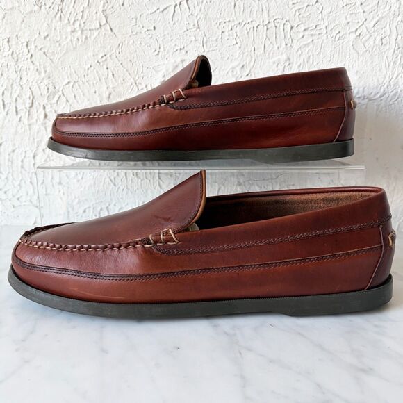 L.L.Bean Casco Bay Boat Mocs Men\'s 14EE Brown Leather Slip-On Venetian Loafers